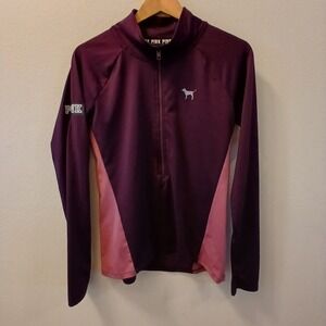 PINK Victorias Secret Top Womens Medium Wine Stretch Half Zip Track Jacket Thumb